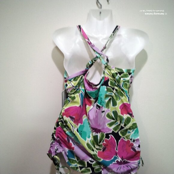 Real Bodies Real Solutions Green & Purple Tummy Thinner Tankini Top NWT 12 Tall - Picture 3 of 4
